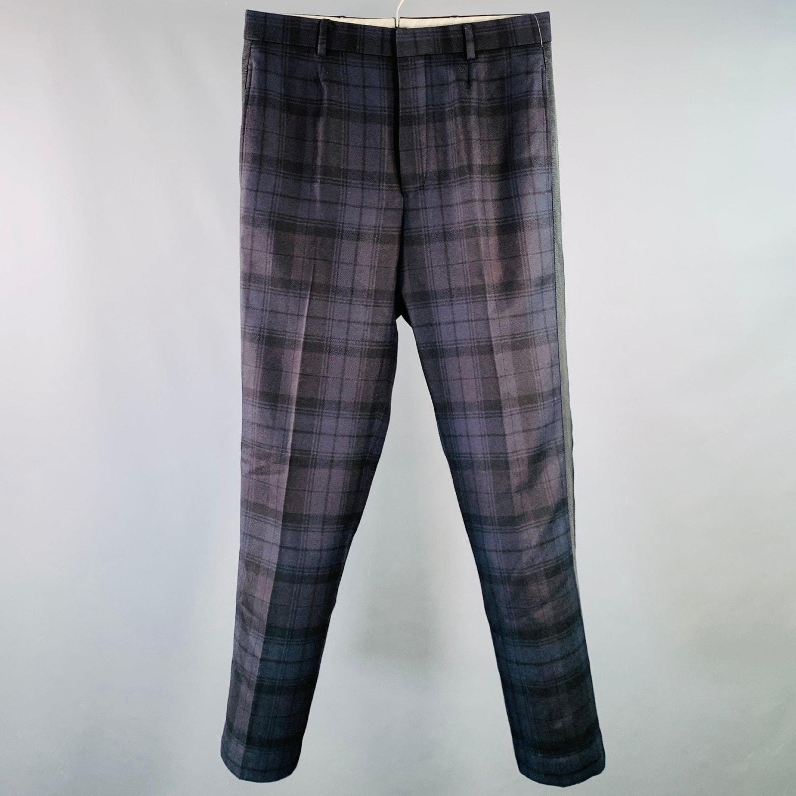 Black Fleece Size 28 Navy Black Plaid Wool Blend Twill Button Fly Dress Pants